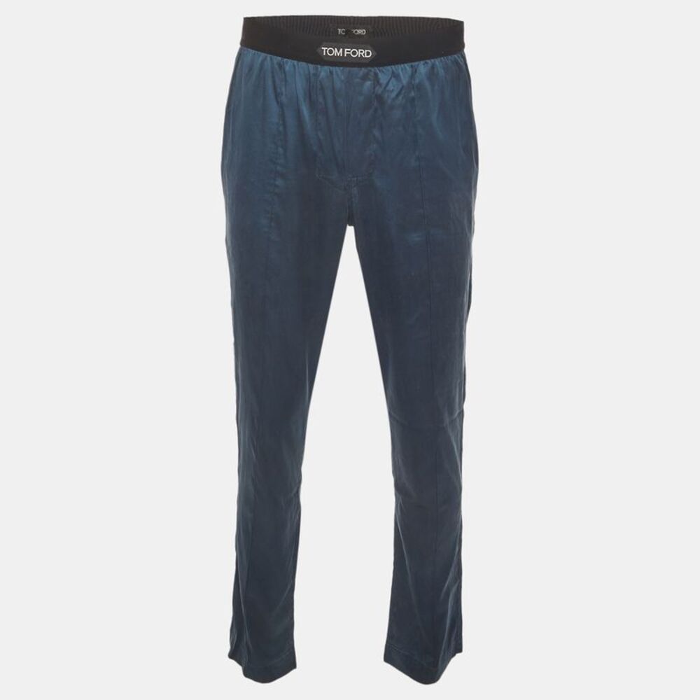 Tom Ford Blue Satin And Velvet Trimmed Trousers M